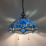 Tiffany Style Pendant Lighting Plug In Stained Glass Dragonfly LED Bulbs Included 16”W*16”D*75”H