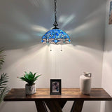 Tiffany Style Pendant Lighting Plug In Stained Glass Dragonfly LED Bulbs Included 16”W*16”D*75”H