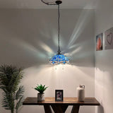Tiffany Style Pendant Lighting Plug In Stained Glass Dragonfly LED Bulbs Included 16”W*16”D*75”H