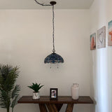 Tiffany Style Pendant Lighting Plug In Stained Glass Dragonfly LED Bulbs Included 16”W*16”D*75”H