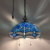 Tiffany Style Pendant Lighting Plug In Stained Glass Dragonfly LED Bulbs Included 16”W*16”D*75”H