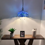 Tiffany Style Pendant Lighting Plug In Blue Stained Glass LED Bulbs Included 16”W*16”D*75”H