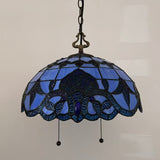 Tiffany Style Pendant Lighting Plug In Blue Stained Glass LED Bulbs Included 16”W*16”D*75”H
