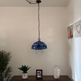 Tiffany Style Pendant Lighting Plug In Blue Stained Glass LED Bulbs Included 16”W*16”D*75”H