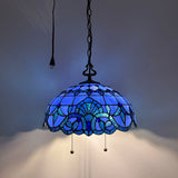 Tiffany Style Pendant Lighting Plug In Blue Stained Glass LED Bulbs Included 16”W*16”D*75”H