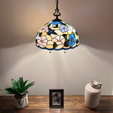 Tiffany Style Pendant Lighting Plug In Stained Glass Hummingbird Flowers LED Bulbs Included 16”W*16”D*75”H