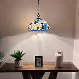 Tiffany Style Pendant Lighting Plug In Stained Glass Hummingbird Flowers LED Bulbs Included 16”W*16”D*75”H