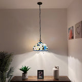 Tiffany Style Pendant Lighting Stained Glass Hummingbird Flowers LED Bulbs Included 16”W*16”D*75”H