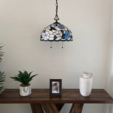 Tiffany Style Pendant Lighting Plug In Stained Glass Hummingbird Flowers LED Bulbs Included 16”W*16”D*75”H