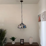 Tiffany Style Pendant Lighting Stained Glass Hummingbird Flowers LED Bulbs Included 16”W*16”D*75”H