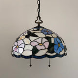 Tiffany Style Pendant Lighting Stained Glass Hummingbird Flowers LED Bulbs Included 16”W*16”D*75”H