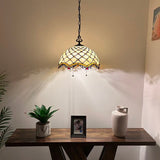 Tiffany Style Pendant Lighting Plug In Beige Stained Glass LED Bulbs Included 16”W*16”D*75”H