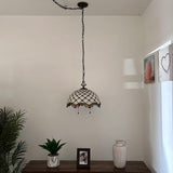 Tiffany Style Pendant Lighting Plug In Beige Stained Glass LED Bulbs Included 16”W*16”D*75”H