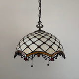 Tiffany Style Pendant Lighting Plug In Beige Stained Glass LED Bulbs Included 16”W*16”D*75”H
