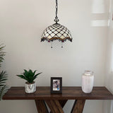 Tiffany Style Pendant Lighting Plug In Beige Stained Glass LED Bulbs Included 16”W*16”D*75”H