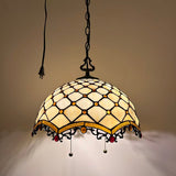 Tiffany Style Pendant Lighting Plug In Beige Stained Glass LED Bulbs Included 16”W*16”D*75”H