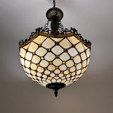 Tiffany Style chandelier Lighting Beige Stained Glass Crystal Beans LED Bulbs Included 16"W*16"D*60"H