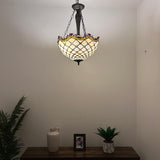 Tiffany Style chandelier Lighting Beige Stained Glass Crystal Beans LED Bulbs Included 16"W*16"D*60"H