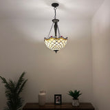 Tiffany Style chandelier Lighting Beige Stained Glass Crystal Beans LED Bulbs Included 16"W*16"D*60"H