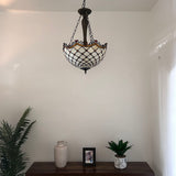 Tiffany Style chandelier Lighting Beige Stained Glass Crystal Beans LED Bulbs Included 16"W*16"D*60"H