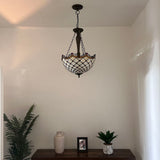 Tiffany Style chandelier Lighting Beige Stained Glass Crystal Beans LED Bulbs Included 16"W*16"D*60"H