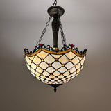 Tiffany Style chandelier Lighting Beige Stained Glass Crystal Beans LED Bulbs Included 16"W*16"D*60"H