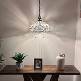 Tiffany Style Pendant Lighting Plug In White Stained Glass LED Bulbs Included 16”W*16”D*75”H