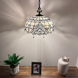 Tiffany Style Pendant Lighting Plug In White Stained Glass LED Bulbs Included 16”W*16”D*75”H