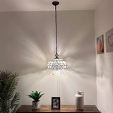 Tiffany Style Pendant Lighting White Stained Glass LED Bulbs Included 16”W*16”D*75”H