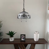 Tiffany Style Pendant Lighting Plug In White Stained Glass LED Bulbs Included 16”W*16”D*75”H