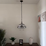 Tiffany Style Pendant Lighting White Stained Glass LED Bulbs Included 16”W*16”D*75”H