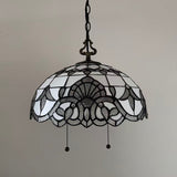 Tiffany Style Pendant Lighting Plug In White Stained Glass LED Bulbs Included 16”W*16”D*75”H