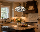 Tiffany Style Pendant Lighting White Stained Glass LED Bulbs Included 16”W*16”D*75”H