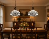 Tiffany Style Pendant Lighting White Stained Glass LED Bulbs Included 16”W*16”D*75”H