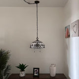 Tiffany Style Pendant Lighting Plug In White Stained Glass LED Bulbs Included 16”W*16”D*75”H