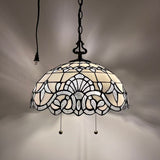 Tiffany Style Pendant Lighting Plug In White Stained Glass LED Bulbs Included 16”W*16”D*75”H