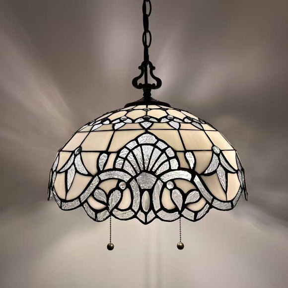 Tiffany Style Pendant Lighting White Stained Glass LED Bulbs Included 16”W*16”D*75”H