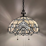 Tiffany Style Pendant Lighting White Stained Glass LED Bulbs Included 16”W*16”D*75”H