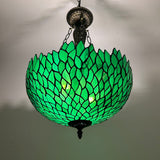 Tiffany Style chandelier Lighting Green Leaves Stained Glass LED Bulbs Included 16"W*16"D*60"H