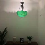 Tiffany Style chandelier Lighting Green Leaves Stained Glass LED Bulbs Included 16"W*16"D*60"H