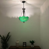 Tiffany Style chandelier Lighting Green Leaves Stained Glass LED Bulbs Included 16"W*16"D*60"H