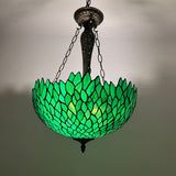Tiffany Style chandelier Lighting Green Leaves Stained Glass LED Bulbs Included 16"W*16"D*60"H