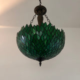 Tiffany Style chandelier Lighting Green Leaves Stained Glass LED Bulbs Included 16"W*16"D*60"H