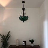 Tiffany Style chandelier Lighting Green Leaves Stained Glass LED Bulbs Included 16"W*16"D*60"H