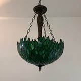 Tiffany Style chandelier Lighting Green Leaves Stained Glass LED Bulbs Included 16"W*16"D*60"H