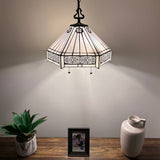 Tiffany Style Pendant Lighting White Stained Glass Hexagon LED Bulbs Included 16”W*16”D*75”