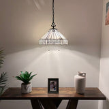 Tiffany Style Pendant Lighting Plug In White Stained Glass Hexagon LED Bulbs Included 16”W*16”D*75”