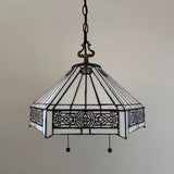 Tiffany Style Pendant Lighting White Stained Glass Hexagon LED Bulbs Included 16”W*16”D*75”
