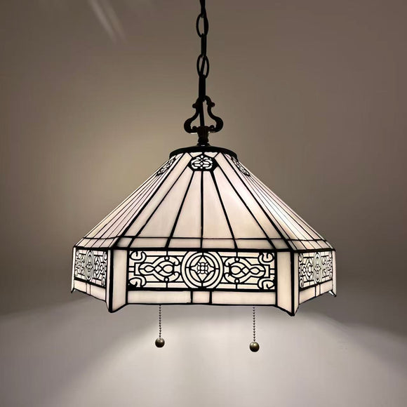 Tiffany Style Pendant Lighting White Stained Glass Hexagon LED Bulbs Included 16”W*16”D*75”