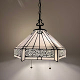 Tiffany Style Pendant Lighting White Stained Glass Hexagon LED Bulbs Included 16”W*16”D*75”